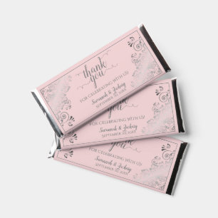 Silver Lace Blush Pink & Gray Wedding Thank You Hershey Bar Favors