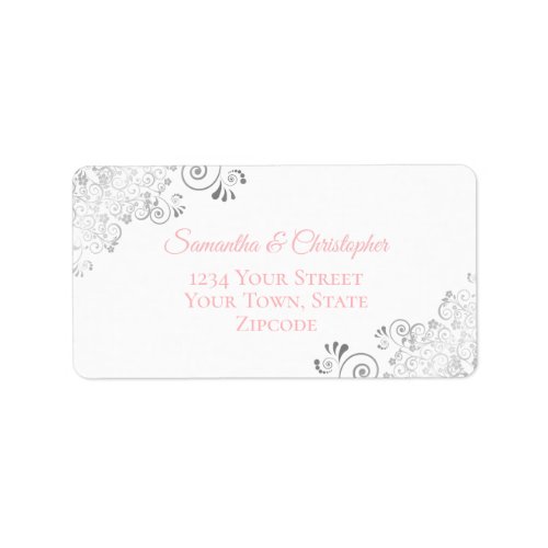 Silver Lace Blush Pink on White Wedding Address Label