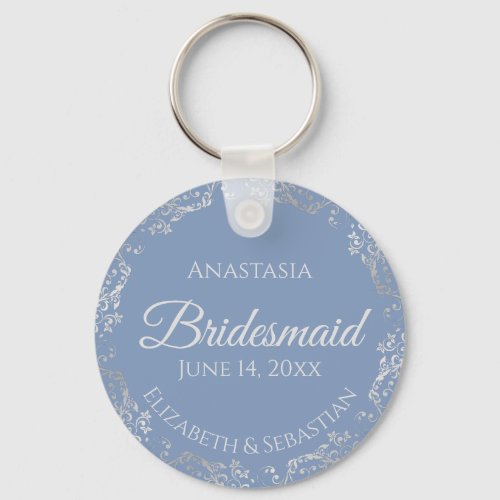Silver Lace Bridesmaid Periwinkle Blue Wedding Keychain