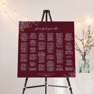 Silver Lace Burgundy Alphabetical Seating Chart Foam Board