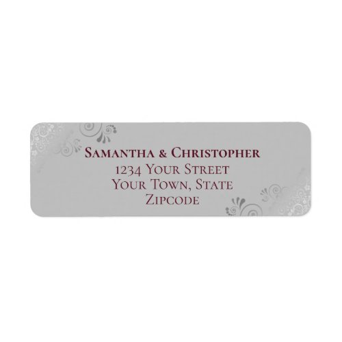 Silver Lace Burgundy  Gray Wedding Return Address Label
