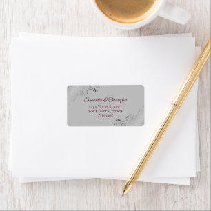 Silver Lace Burgundy on Gray Wedding Address Label