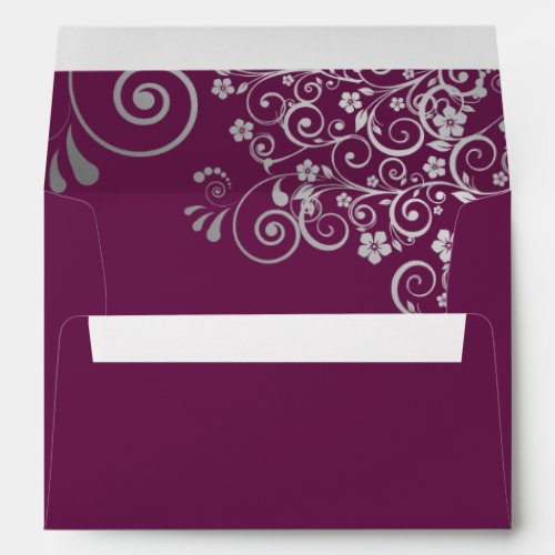 Silver Lace Cassis Purple Simple Elegant Wedding Envelope