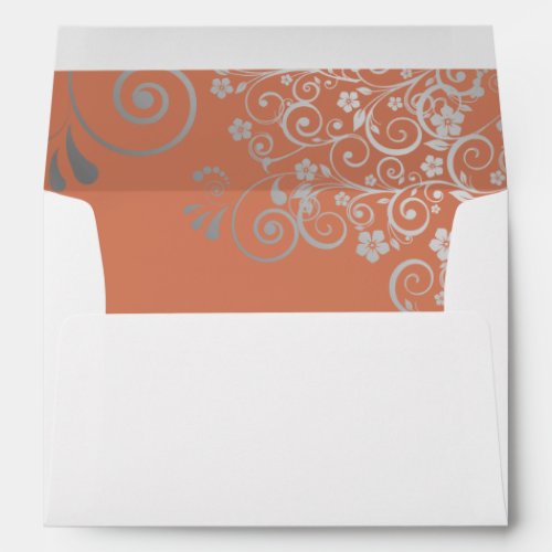 Silver Lace Coral Inside Elegant White Wedding Envelope