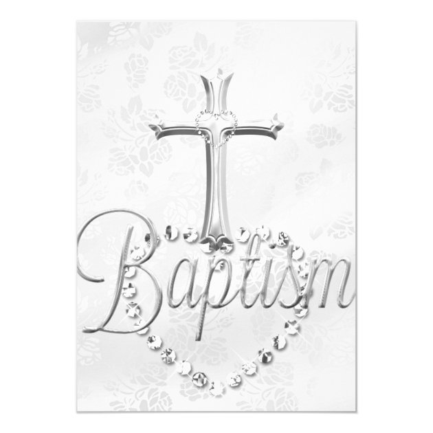 Silver Lace Cross Baptism Boy Or Girl Invitation