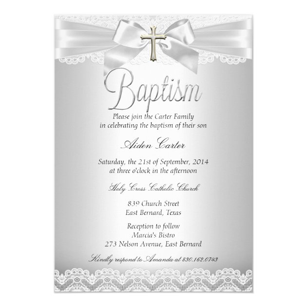 Silver Lace & Cross Baptism Boy Or Girl Invitation