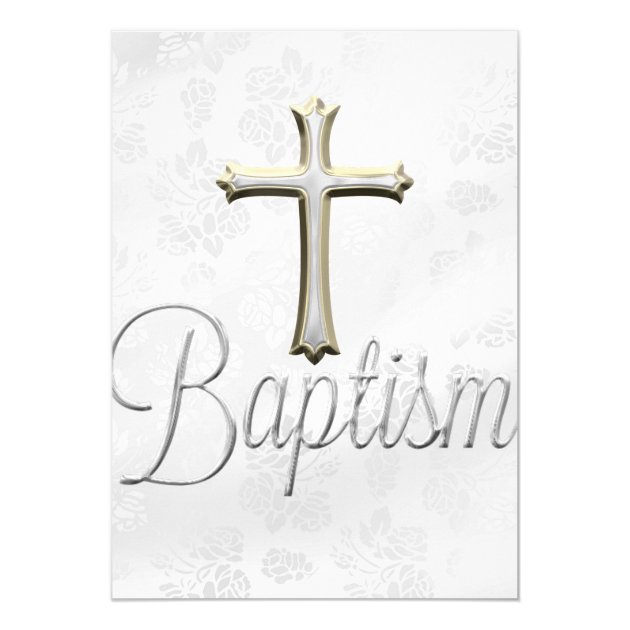 Silver Lace & Cross Baptism Boy Or Girl Invitation