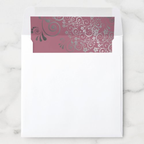 Silver Lace Curls Swirls Dusty Rose Wedding Square Envelope Liner