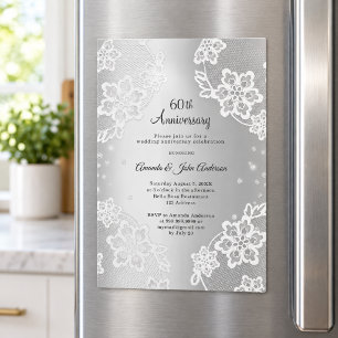 Silver lace diamond 60th wedding anniversary magnetic invitation