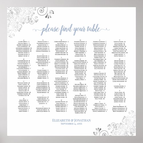 Silver Lace Dusty Blue Alphabetical Seating Chart