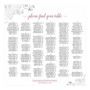 Silver Lace Dusty Rose Alphabetical Seating Chart