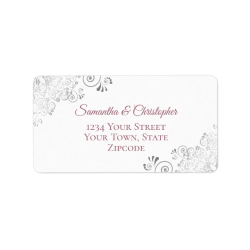 Silver Lace Dusty Rose on White Wedding Address Label
