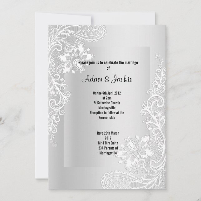 SILVER LACE ELEGANT CLASSY WEDDING INVITATION (Front)
