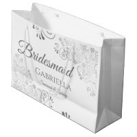 Silver Lace Elegant White Bridesmaid Wedding Large Gift Bag