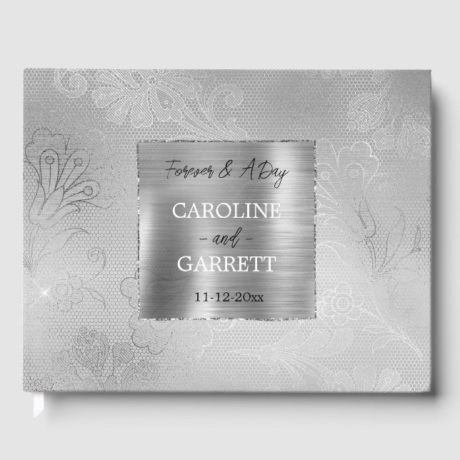 Silver Lace Floral Guest Book (Front)