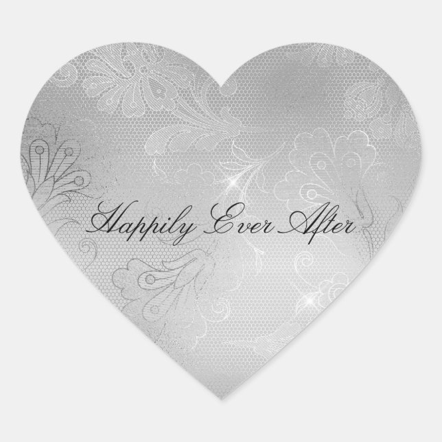 Silver Lace Floral Heart Sticker (Front)