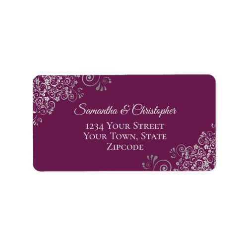 Silver Lace Frills on Crimson Red Wedding Address  Label