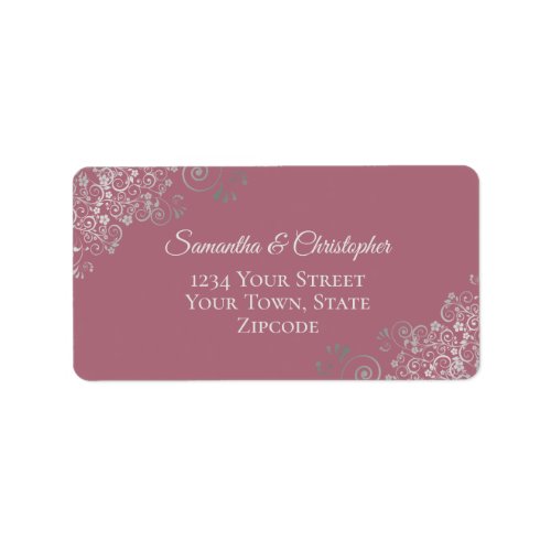 Silver Lace Frills on Dusty Rose Wedding Address Label