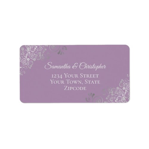 Silver Lace Frills on Lavender Wedding Address Label