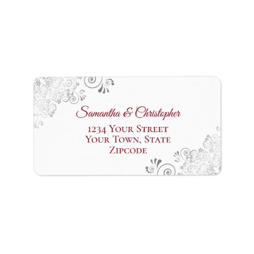 Silver Lace Frills Red on White Wedding Address Label