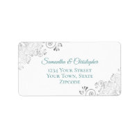 Silver Lace Frills Teal on White Wedding Address