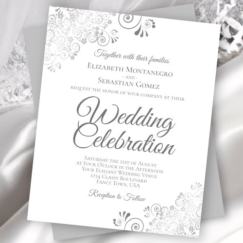 Silver Lace Gray  White BUDGET Wedding Invitation