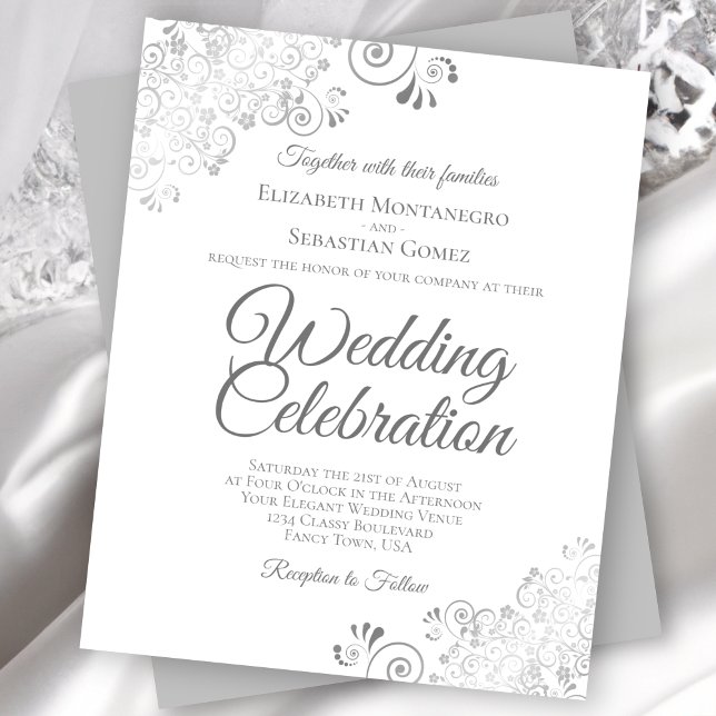 Silver Lace Gray & White BUDGET Wedding Invitation (Creator Uploaded)
