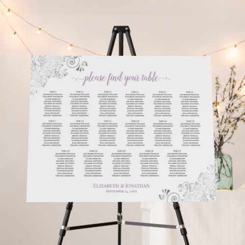 Silver Lace Lavender 17 Table White Seating Chart Foam Board