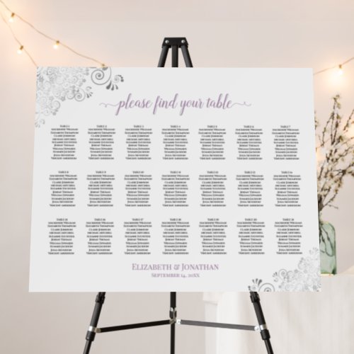 Silver Lace Lavender 21 Table White Seating Chart Foam Board
