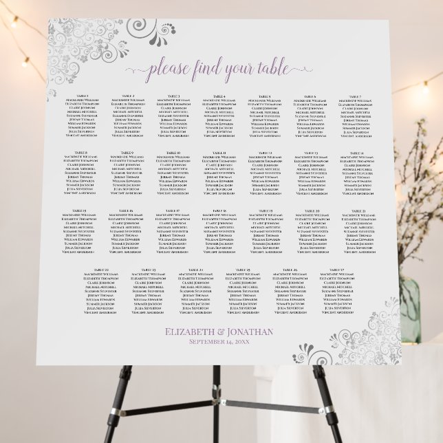 Silver Lace Lavender 27 Table White Seating Chart Foam Board (In Situ (Stand))