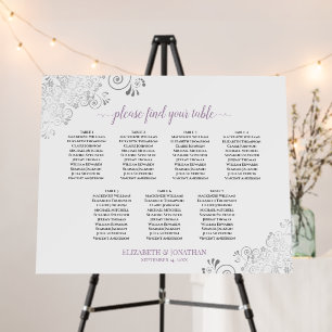 Silver Lace & Lavender 7 Table White Seating Chart Foam Board