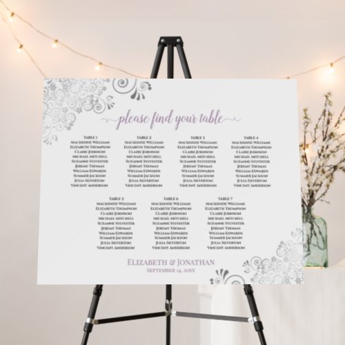 Silver Lace  Lavender 7 Table White Seating Chart Foam Board