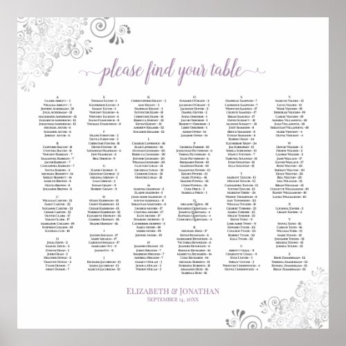 Silver Lace Lavender Alphabetical Seating Chart