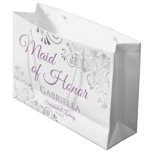 Silver Lace  Lavender Maid of Honor White Wedding Large Gift Bag