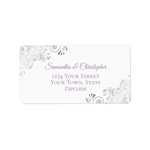 Silver Lace Lavender on White Wedding Address Label