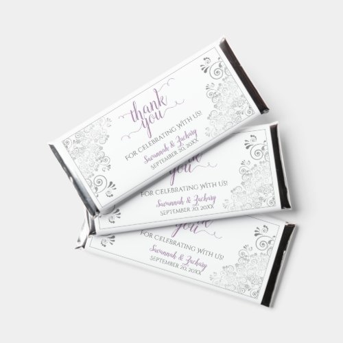 Silver Lace Lavender on White Wedding Thank You Hershey Bar Favors