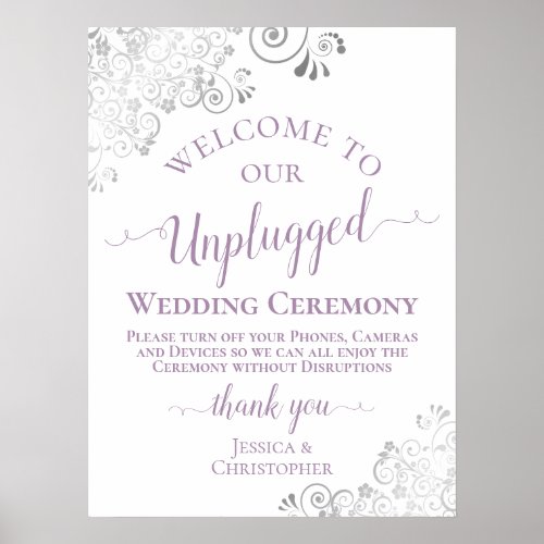Silver Lace Lavender Unplugged Wedding Ceremony Poster
