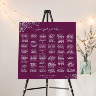 Silver Lace Magenta Alphabetical Seating Chart Foam Board