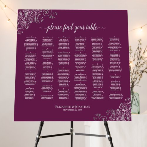 Silver Lace Magenta Alphabetical Seating Chart Foam Board