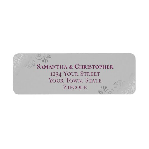 Silver Lace Magenta  Gray Wedding Return Address Label
