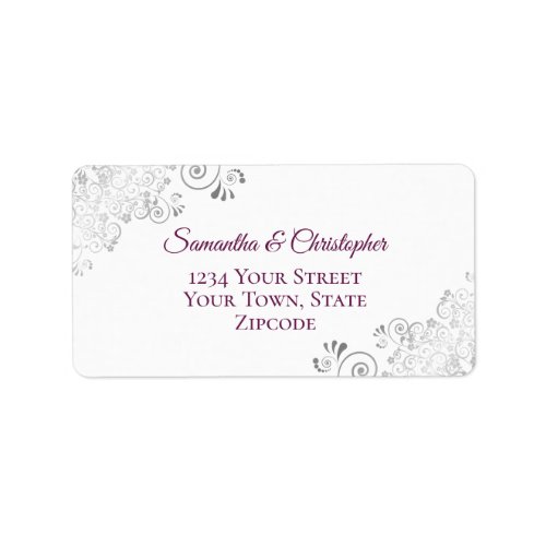 Silver Lace Magenta Purple  White Wedding Address Label