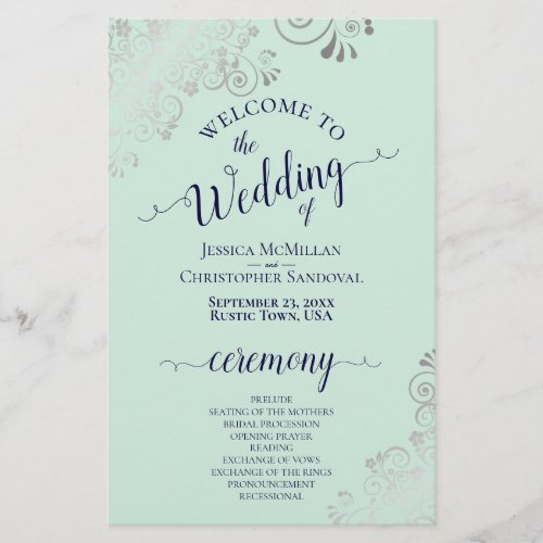 Silver Lace Mint  Navy Budget Wedding Program