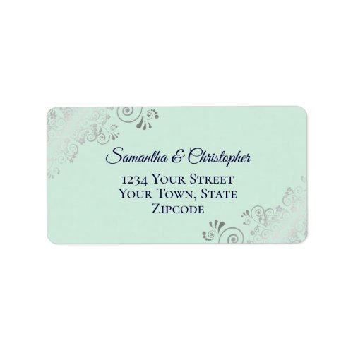 Silver Lace Mint  Navy Elegant Wedding Address Label