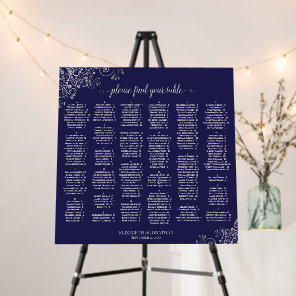 Silver Lace Navy Blue Alphabetical Seating Chart Foam Board
