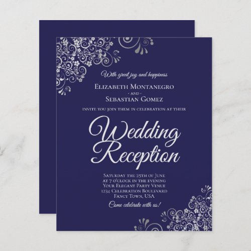 Silver Lace Navy Wedding Reception BUDGET Invite