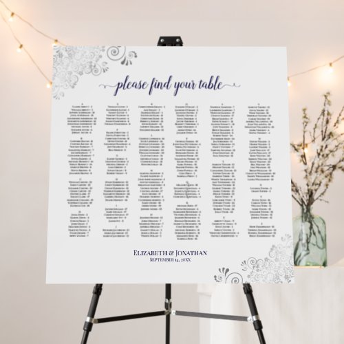 Silver Lace Navy White Alphabetical Seating Chart Foam Board