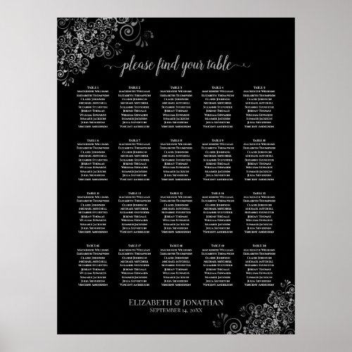 Silver Lace on Black 20 Table Seating Chart