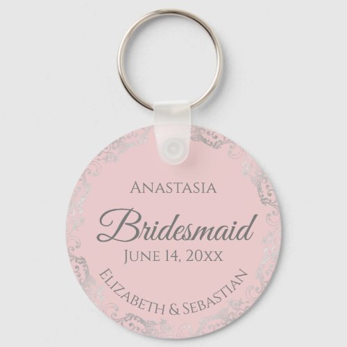 Silver Lace on Blush Pink Bridesmaid Wedding Keychain