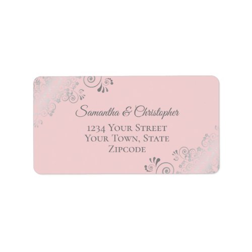 Silver Lace on Blush Pink Elegant Wedding Address Label