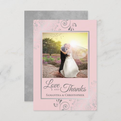 Silver Lace on Blush Pink Love  Thanks Wedding Thank You Card